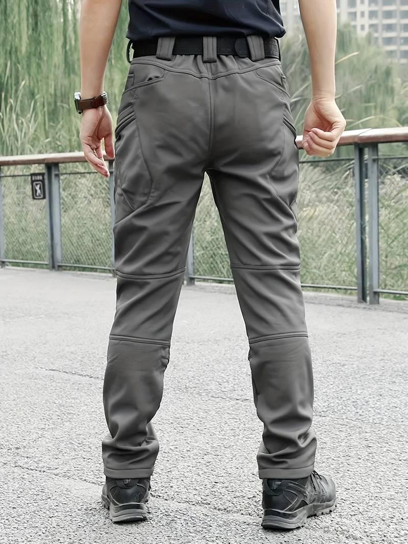 [Fleece-Lined Tactical Pants] Warm Fleece-Lined Men's Tactical Pants - Durable Polyester-Spandex Blend, Casual Style with Multiple Pockets & Adjustable Waistband for Winter Outdoor Activities