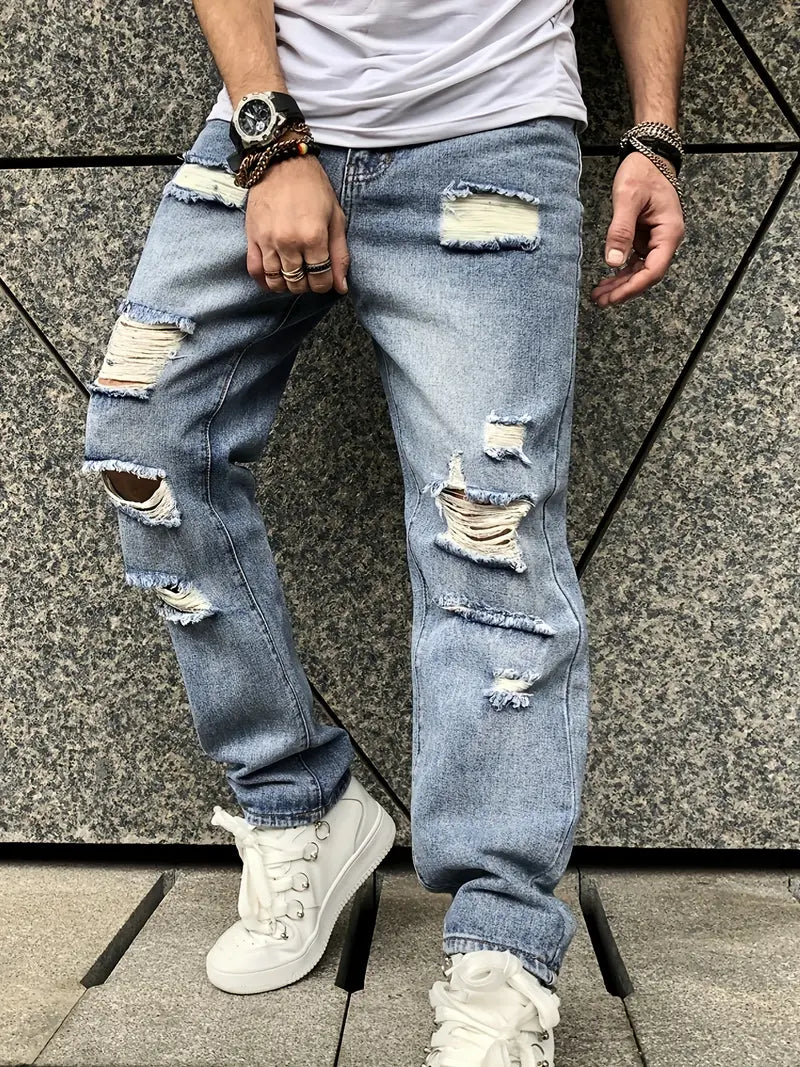 Vintage Ripped Faux Denim Jeans