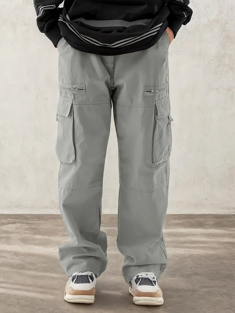 Comfortable Fashion] Men's Comfortable Drawstring Cargo Pants - Durable Polyester, Relaxed Fit, Flap Pockets - Perfect for Hiking & Outdoor Activities