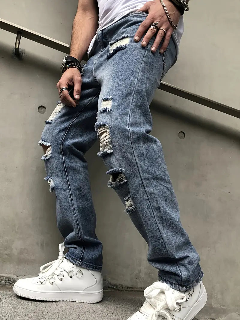 Vintage Ripped Faux Denim Jeans