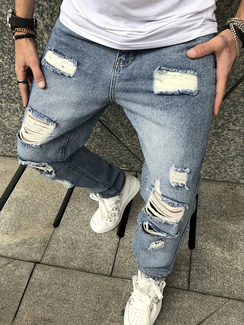 Vintage Ripped Faux Denim Jeans