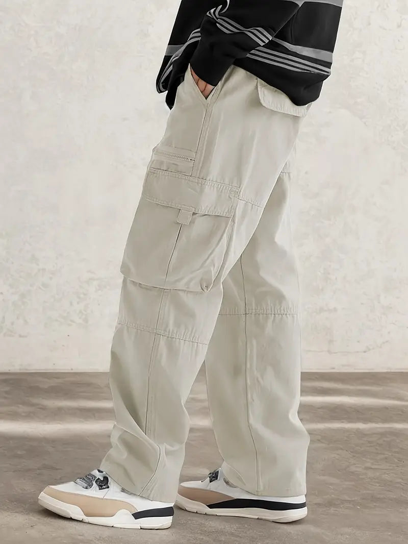 Comfortable Fashion] Men's Comfortable Drawstring Cargo Pants - Durable Polyester, Relaxed Fit, Flap Pockets - Perfect for Hiking & Outdoor Activities