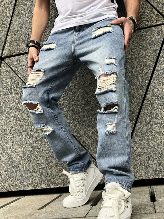 Vintage Ripped Faux Denim Jeans