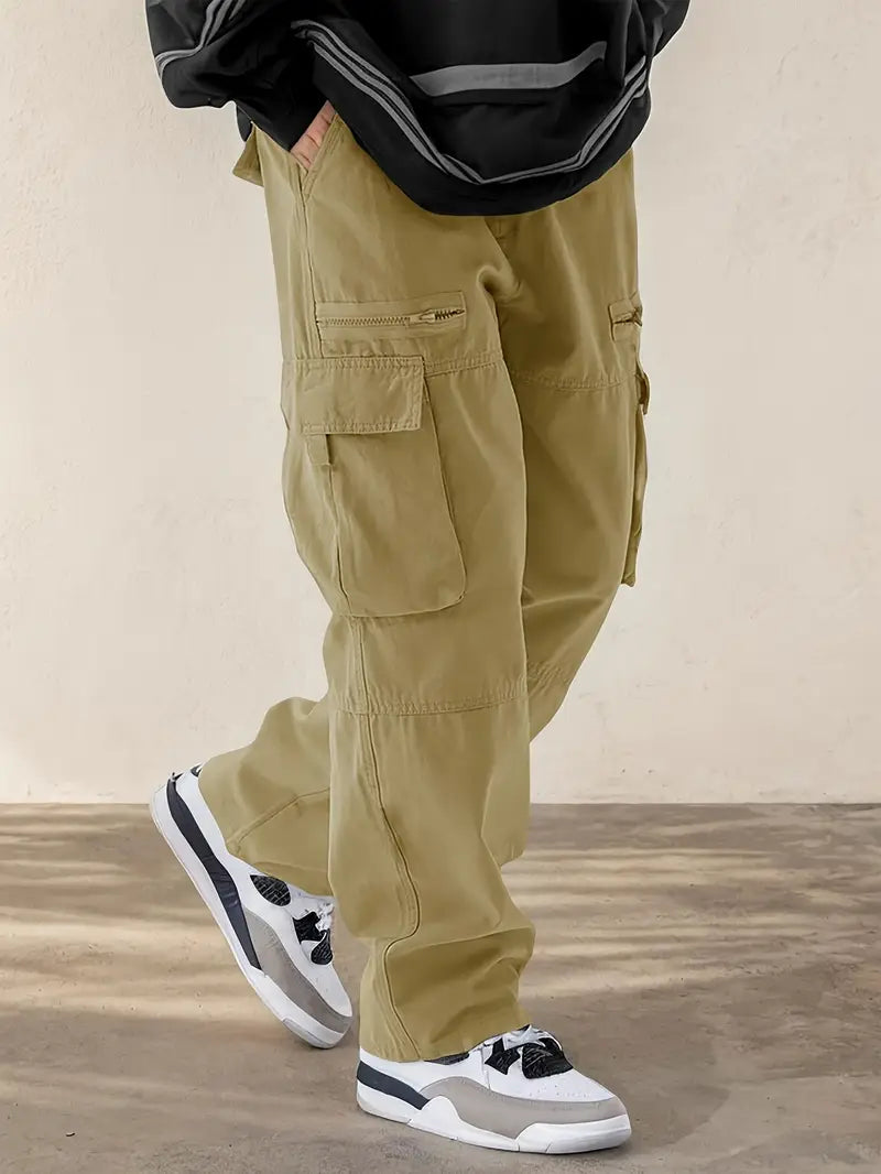 Comfortable Fashion] Men's Comfortable Drawstring Cargo Pants - Durable Polyester, Relaxed Fit, Flap Pockets - Perfect for Hiking & Outdoor Activities