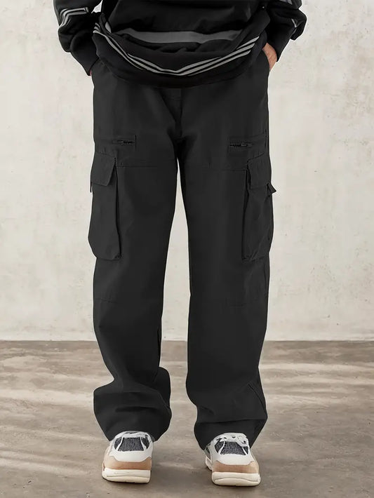 Comfortable Multi-Pocket Men's Casual Drawstring Pants with Flap Pockets for Hiking & Streetwear